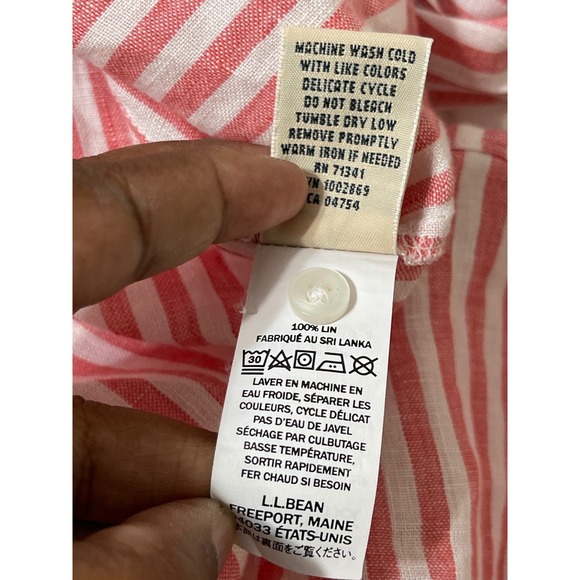 L.L.Bean Striped Linen Tunic Top XL Red White Coastal Beachy - Picture 9 of 9